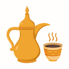 Metal pot with a long spout. Traditional Arabic coffee mug