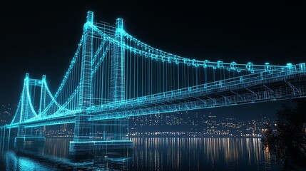 Obraz premium Futuristic illuminated bridge at night.
