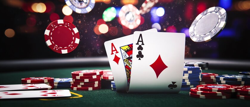 Exciting moment of winning poker hands.