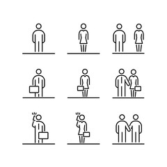 People icons set simple outline flat illustration