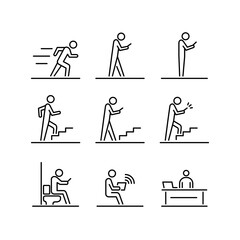 People in action icons set simple outline flat illustration