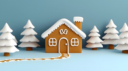 Obraz premium Cozy gingerbread house in a snowy winter landscape