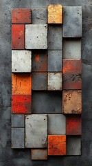 Modern Abstract Metal Phone Wallpaper   Vertical Geometric Design in Gray, Orange & Gold | 4K HD Industrial Aesthetic Background

