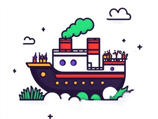 Obraz premium A whimsical ship floats amidst clouds, carrying passengers