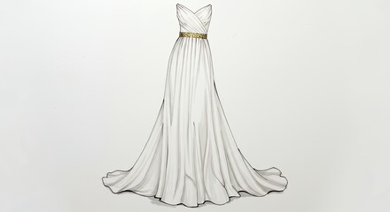 Elegant white wedding gown sketch