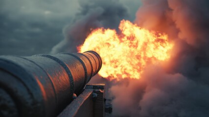 A cannon fires in a display of raw power and destruction.