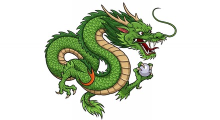 Obraz premium Green dragon cartoon illustration for children