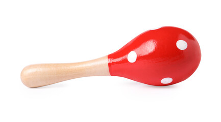 Colorful toy maraca isolated on white. Child's musical instrument
