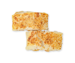 Pieces of tasty apple strudel isolated on white, top view