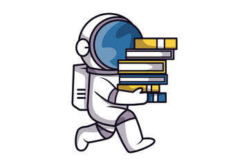 Astronaut Character Carrying a Stack of Books