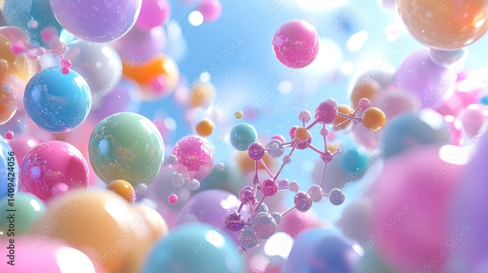 Poster colorful abstract representation of molecular structures in space