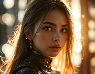 Woman Portrait with Ornamental Clothing and Warm Lighting