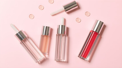 Obraz premium pink lipstick, make up accessories