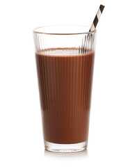 Tasty chocolate milk in glass isolated on white