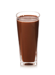 Tasty chocolate milk in glass isolated on white
