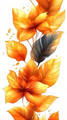 Orange Leaves Phone Wallpaper   Bold Vertical Contrast with Dark Leaf on White Background | Minimalist Mobile Aesthetic in 4K HD

