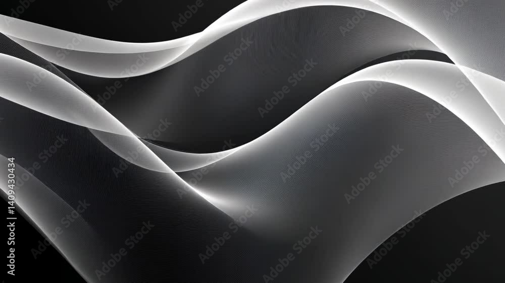 Poster Elegant Monochrome Abstract Design Flowing Lines and Movement in Light and Shadow, Showcasing Texture and Depth for Tranquil Experience.