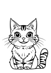 Cute Tabby Kitten Line Drawing – Black and White Cat Illustration for Coloring Pages and Children’s Books