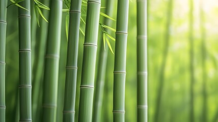 Vibrant green bamboo stalks in a lush forest