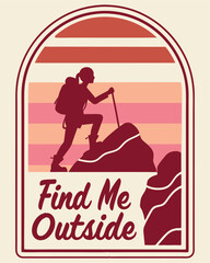 Retro Hiking Vector Design – Mountain Explorer Silhouette with Vintage Stripes for T-Shirt, Poster & Branding