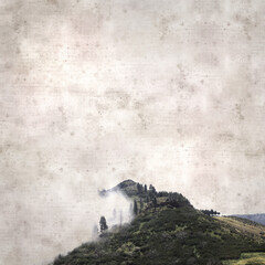 textured stylish old paper background, square, with landscape of central Gran Canaria