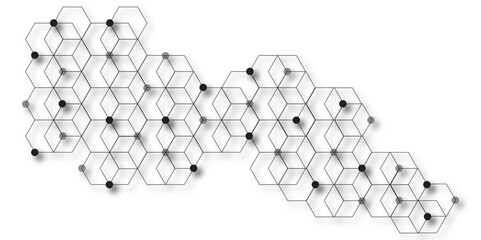 Science network pattern, connecting lines and dots Medical background. Abstract white background with hexagon and hexagonal background. Abstract hexagon white background with shadow.