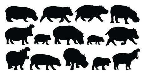 The big set silhouette of hippos.
