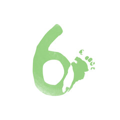 Newborn foot prints. Number 6 on white background