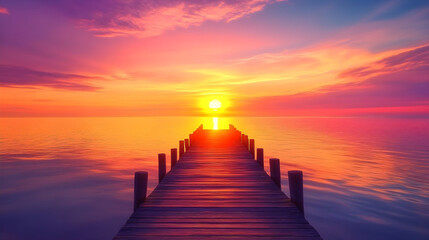 Tranquil Sunrise Over Serene Jetty Reflecting Warm Hues in Calm Water