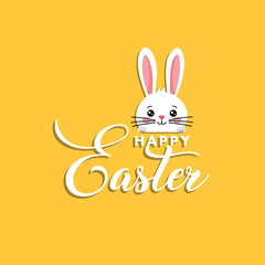 Easter background template cute rabbit and calligraphy 