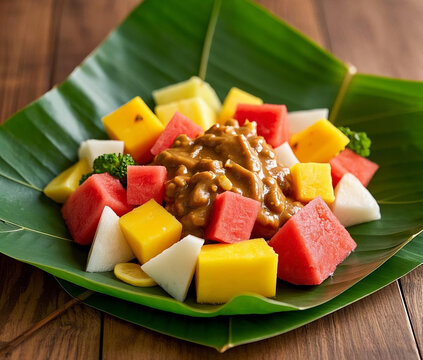 rujak fruit snack with peanut sauce indonesian traditional snack and food