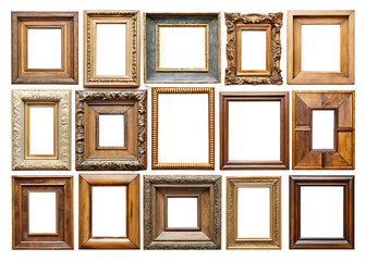 wooden picture frames isolated on white background PNG , AI GENERATED