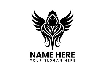 Detailed Dark Angel with Sword Silhouette. Classic Fantasy Motif