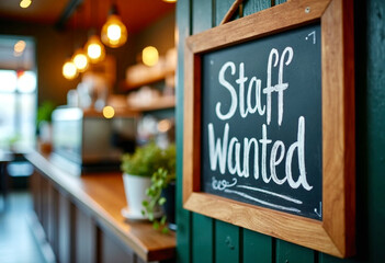 Staff wanted sign in a coffee shop 