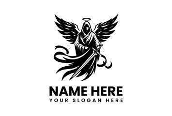 Obraz premium Detailed Dark Angel with Sword Silhouette. Classic Fantasy Motif