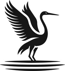 Simple Minimalist Black Silhouette of Elegant Crane, Vector Elegant Crane Art and Illustration Design