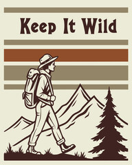 Nature Hiking Badge Vector Set – Scenic Wilderness Landscape Icons with Hikers and Mountains