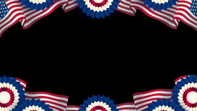 american flag and ornament overlay frame on top and bottom suitable for editing, independence or memorial day assets, with copy space on the side