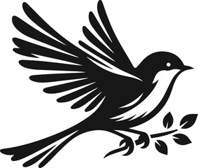 Simple Cute Minimalist Black Silhouette of Bird, Vector Cute Bird Art and Illustration Design