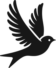 Simple Cute Minimalist Black Silhouette of Bird, Vector Cute Bird Art and Illustration Design