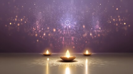 Naklejka premium Banner design for diwali festival and podium,Diwali light decoration candle with fireworks,Stage,Product display Showcase design sparkle background,Deepavali,Dipavali,3D podium illustration.