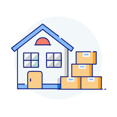House icon with cardboard boxes symbolizing moving