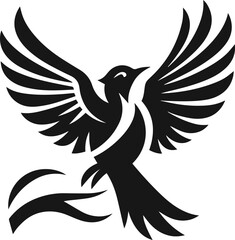 Simple Cute Minimalist Black Silhouette of Bird, Vector Cute Bird Art and Illustration Design