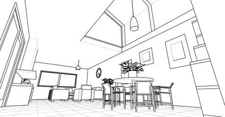 interior of a modern house 3d illustration