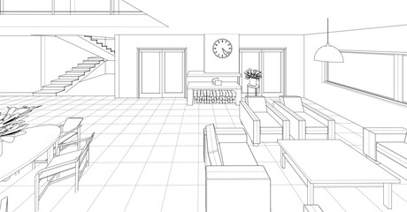 interior of a modern house 3d illustration