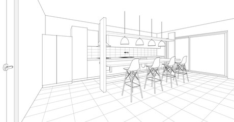 interior of a modern house 3d illustration