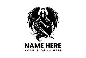 Fototapeta premium Bold Dark Angel with Sword Graphic. Powerful Mythical Design