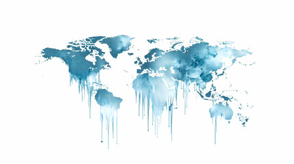 Artistic Watercolor Map of the World with Blue Dripping Effect