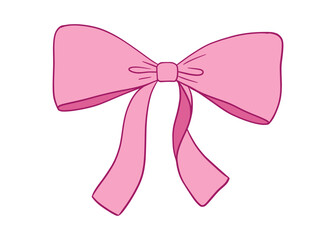 Coquette vector vintage bow drawing isolated on white, cute pink ribbon