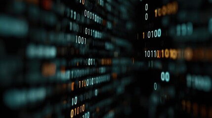 Fototapeta premium Abstract background of binary code with zeros and ones in a blurred digital landscape